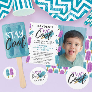 TWO COOL Kid's 2nd Birthday Summer Ice Pop Photo Invitation