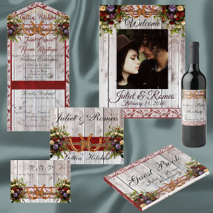 Flowers & Horseshoes, Purple Ribbon Wedding Save The Date