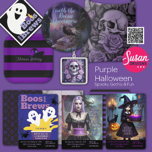 Cake & Chaos, Purple Goth Teen Girl Birthday Invitation