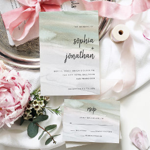Elegant Sage Green and Grey Watercolor   Wedding Invitation