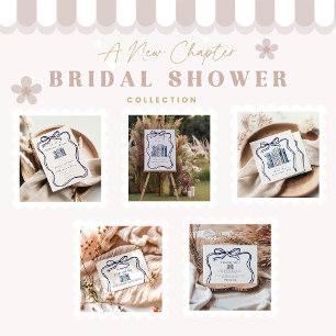 A New Chapter Blue Bow Bridal Shower Classic Round Sticker
