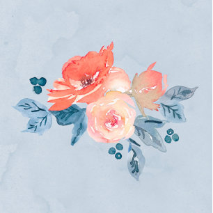 Carte Coral Dusty Blue Gold Floral Wedding shower Invita