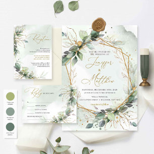 Boho greenery eucalyptus & gold brunch and bubbly invitation