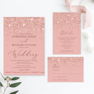 Bling rose gold wedding brunch rise and shine invitation