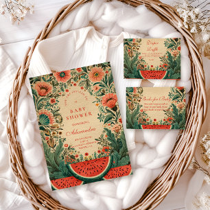 Vintage Watermelon Garden Botanical Baby Shower Invitation