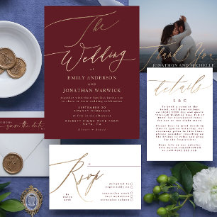 Elegant Dark Red Plum Burgundy Gold The Wedding
