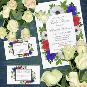 Patriotic Panda Anemone Baby Shower Diaper Raffle Enclosure Card