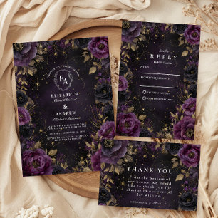 Midnight Purple Galaxy Gothic Wedding Invitation