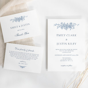 Elegant Vintage Floral Blue Wedding Envelope