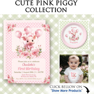 Papier Cadeau Pink Cute Piggy Farm à thème fille 1er anniversair
