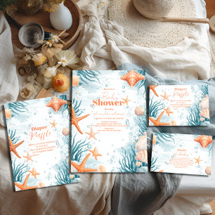 Tropical Summer Beach Starfish  Baby Shower Invitation