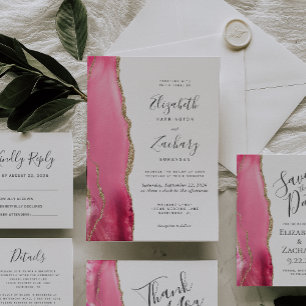 Modern Pink Gold Agate Wedding Flat Thank You Card