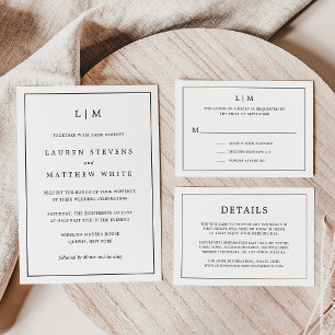 Simple Black and White Monogram Wedding RSVP Card