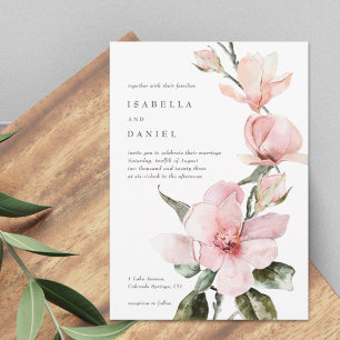 Classy Green Floral Magnolia Watercolor Wedding All In One Invitation
