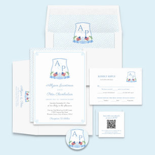 Patriotic New England Hydrangea Wedding Crest Invitation
