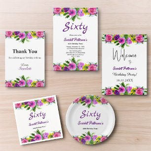 Colourful Flowers Botanical Floral 60th Birthday Invitation