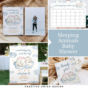 Baby Boy Shower Invitation - Sleeping Elephant