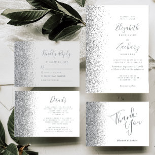 Modern White Silver Glitter Edge Wedding Invitation