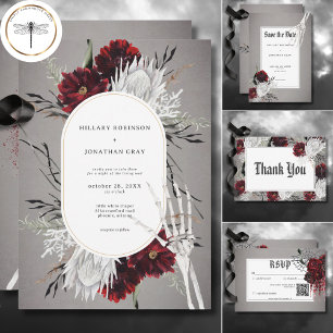 Love & Bones Spooky Red Floral Wedding Save The Date