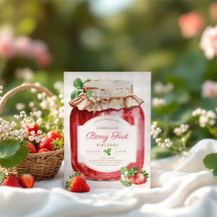 Berry Sweer Strawberry Jam Jar Birthday Party  Invitation