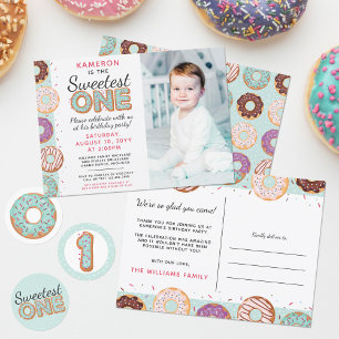 SWEETEST ONE Blue Iced Doughnuts First Birthday Ph Invitation