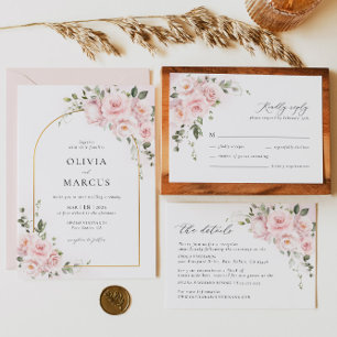 Boho Pink Floral Olive Elegant Wedding RSVP Card