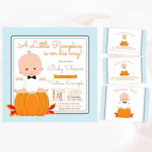 Boy Little Pumpkin Baby Shower Banner Backdrop Tapestry