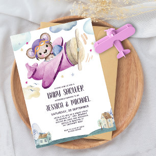 Girl Teddy Bear Airplane Thank You Card