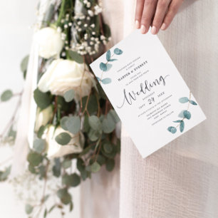 Modern Ampersand Eucalyptus Wreath Script Wedding Invitation