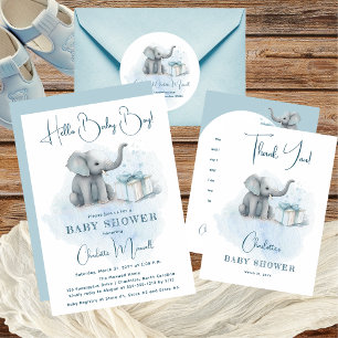 Baby Elephant Blue Baby Shower Return Address Classic Round Sticker
