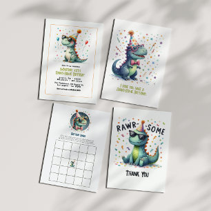 Modern Three-Rex Dinosaur Birthday Party Acrylic Invitations