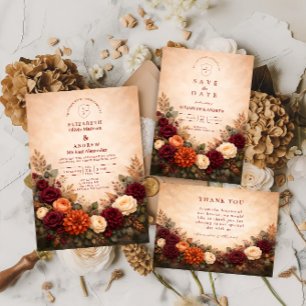 Fall Floral Romance Wedding Invitation