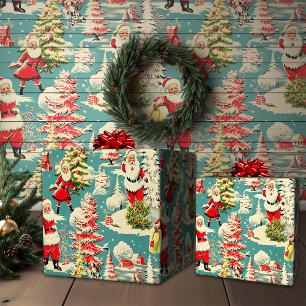Retro Santa Wonderland Wrapping Paper Sheet