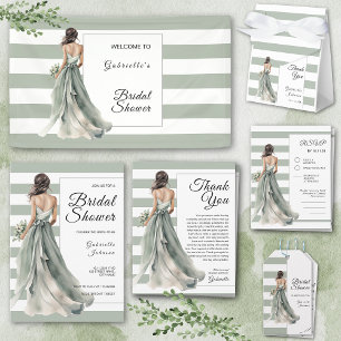 Sage Green Bride Stripes Polka Dot Bridal Shower Invitation