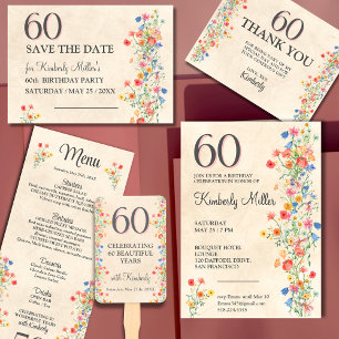 Elegant Flower 60 Years Party Floral 60th Birthday Invitation Postcard