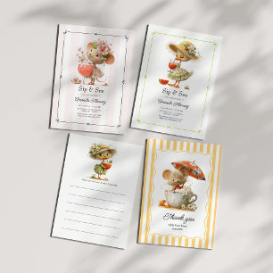 Cottagecore Mouse Teacup Baby Shower Thank You Card