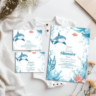 Shark Under the Sea Ocean Animals Baby Shower Invitation