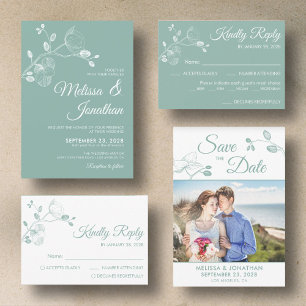 Elegant orchids mint green floral wedding all in one invitation