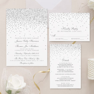 Invitation Tout En Un Collection de Mariages vintage Glam Silver Confett