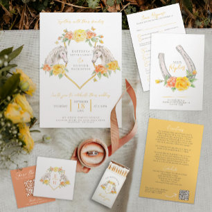 Invitation Cheval et rose aquarelle art mariage photo