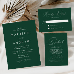 Invitation En Aluminium Moderne Elegant Vert et Or Monogramme Mariage
