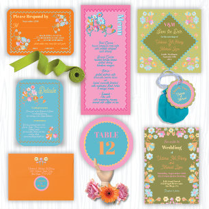 Colourful Mod Embroidery Save the Date Invitation