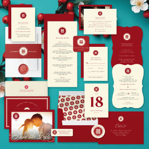 Classic Circle Double Happiness 囍 Chinese Wedding RSVP Card