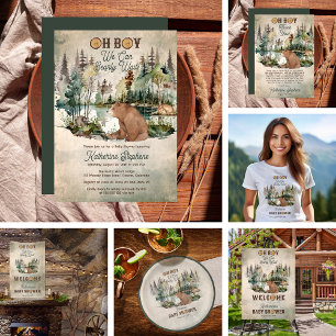 Rustic Forest Oh Boy Bearly Wait Baby Shower  T-Shirt