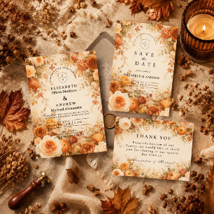 Elegant Autumn Floral Wedding Invitation