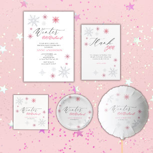 Pink Silver Winter Snowflakes 1st Birthday  Paper Plate