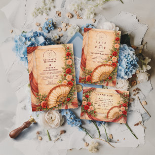 Spanish Fan Romance Wedding Thank You Card