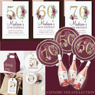 Personalized Luxury 50th Birthday Burgundy Gold  Favor Box