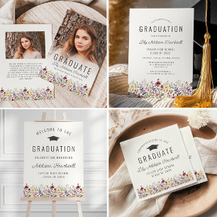 Boho Watercolor Wildflowers Ivory Graduation Party Invitation