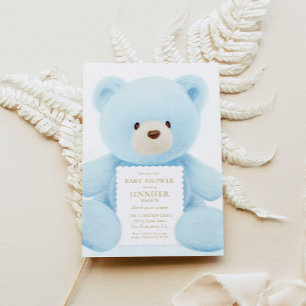 Blue Teddy Bear Boy Baby Shower Invitation